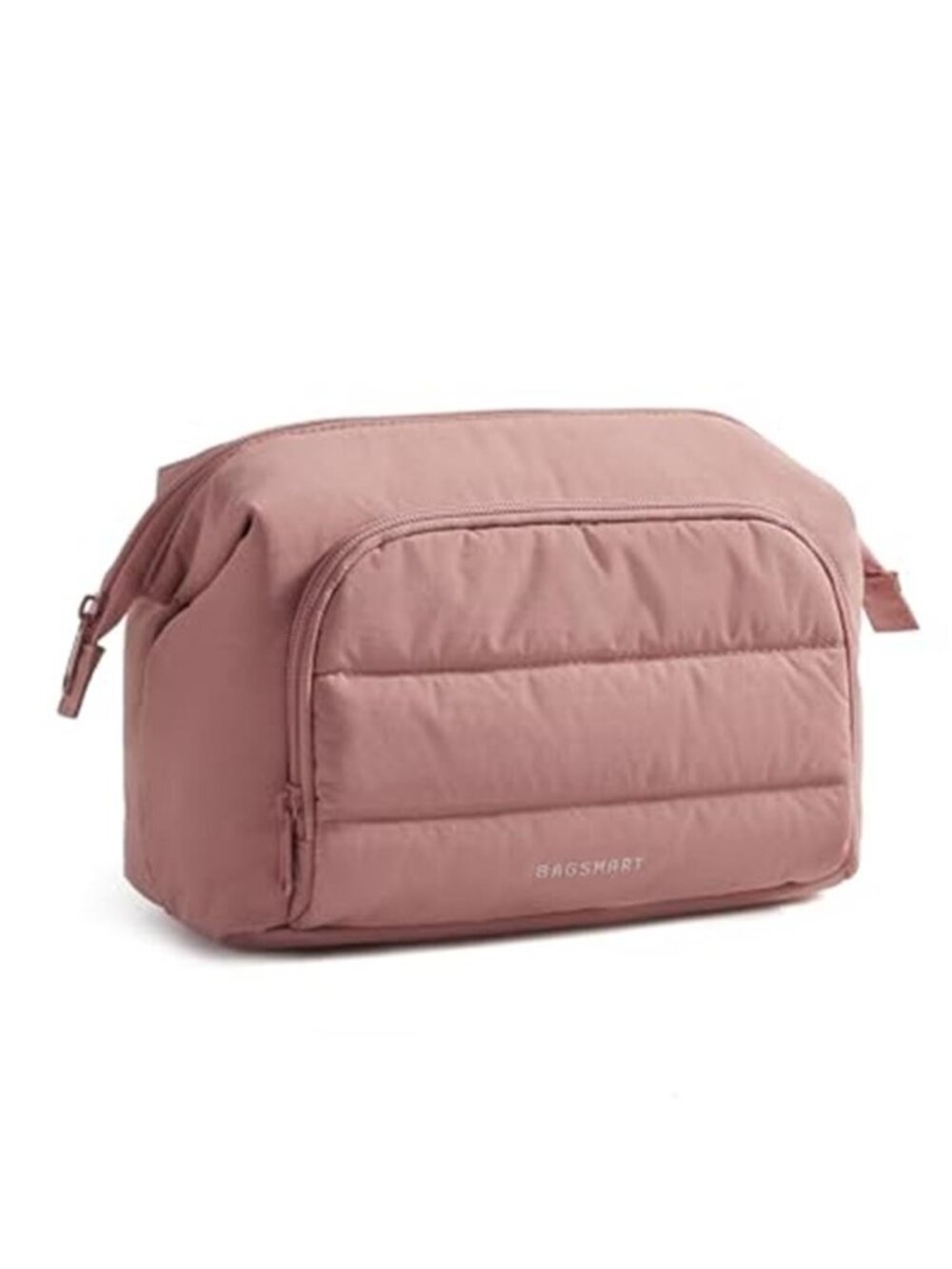 Large Makeup Bag Travel Cosmetic Organizer Wide Open Toiletries Pouch Dark Pink